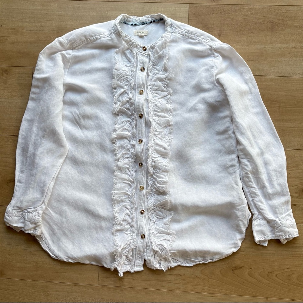 Anthropologie Ruffled Button-Front Blouse M